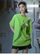 Prosthetic Heart Digital Printing Summer Functional Style Loose Street Round Neck Splicing Design Cyberpunk Short Sleeves T-shirt
