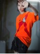 Prosthetic Heart Digital Printing Summer Functional Style Loose Street Round Neck Splicing Design Cyberpunk Short Sleeves T-shirt