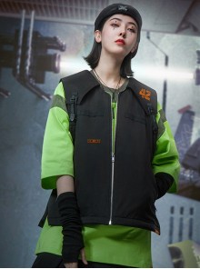Autumn Winter Black Functional Style Filling Cotton Warm V-Neck Zipper Cyberpunk Short Sports Vest