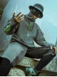 Urban Functional Style Suede High Collar Lapel Dropped Shoulder Forearm Drawstring Cyberpunk Long Sleeves Pullover Sweatshirt