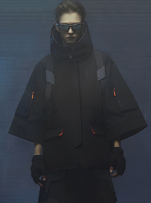 Japanese Style Urban Functional Style Waterproof Drop Shoulders Reflective Detachable Hood Collar Cyberpunk Taoist Robe Jacket
