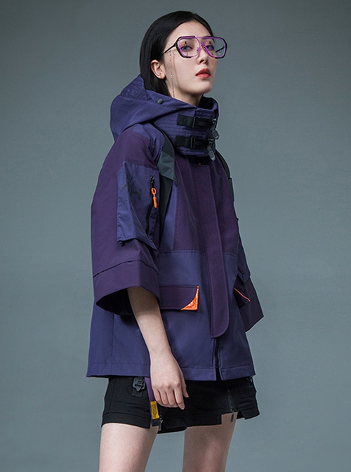 Japanese Style Urban Functional Style Waterproof Drop Shoulders Reflective Detachable Hood Collar Cyberpunk Taoist Robe Jacket