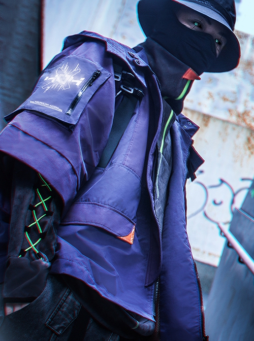 Japanese Style Urban Functional Style Waterproof Drop Shoulders Reflective Detachable Hood Collar Cyberpunk Taoist Robe Jacket