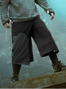 Spring Summer Black Functional Style Loose Detachable Gun Bag Belt Adjustable Legs Cyberpunk Seven-Point Wide-Leg Pants