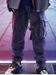 Hip-Hop Street Style Dark Gray Loose Multi-Pocket Integrated Belt Reflective Washed Cyberpunk Denim Trousers