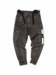 Hip-Hop Street Style Dark Gray Loose Multi-Pocket Integrated Belt Reflective Washed Cyberpunk Denim Trousers