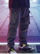 Hip-Hop Street Style Dark Gray Loose Multi-Pocket Integrated Belt Reflective Washed Cyberpunk Denim Trousers