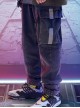Hip-Hop Street Style Dark Gray Loose Multi-Pocket Integrated Belt Reflective Washed Cyberpunk Denim Trousers