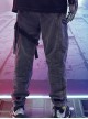 Hip-Hop Street Style Dark Gray Loose Multi-Pocket Integrated Belt Reflective Washed Cyberpunk Denim Trousers