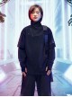 Spring Autumn Dark City Functional Style Black Lapel High Collar Fake Two-piece Design Cyberpunk Bottom Long Sleeves T-shirt