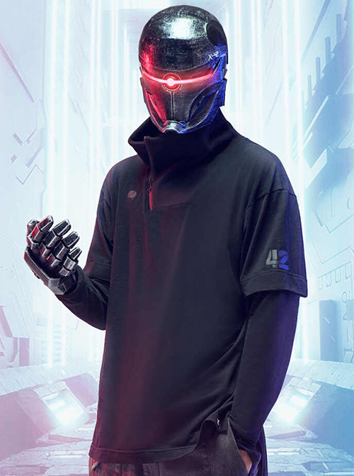 Spring Autumn Dark City Functional Style Black Lapel High Collar Fake Two-piece Design Cyberpunk Bottom Long Sleeves T-shirt