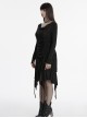 Black Slim Retro Swing Collar Waist Drawstring Design Irregular Hem Steampunk Style Long Sleeves Dress