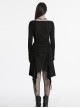 Black Slim Retro Swing Collar Waist Drawstring Design Irregular Hem Steampunk Style Long Sleeves Dress