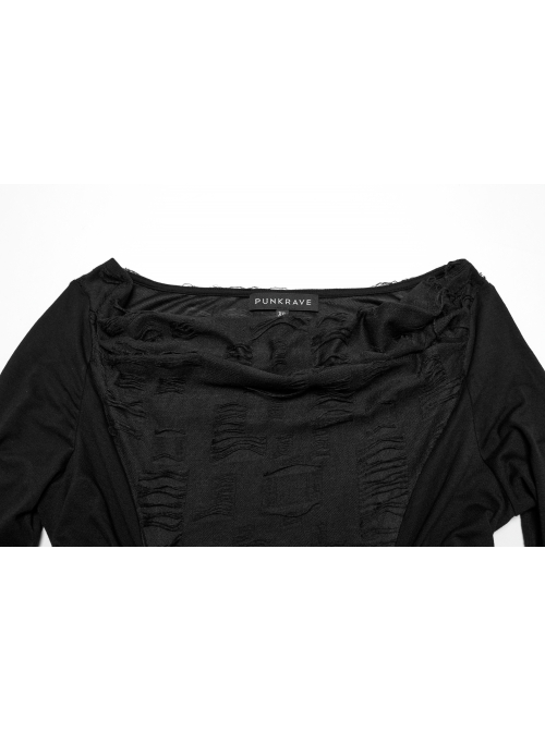 Black Slim Retro Swing Collar Waist Drawstring Design Irregular Hem Steampunk Style Long Sleeves Dress