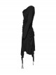 Black Slim Retro Swing Collar Waist Drawstring Design Irregular Hem Steampunk Style Long Sleeves Dress
