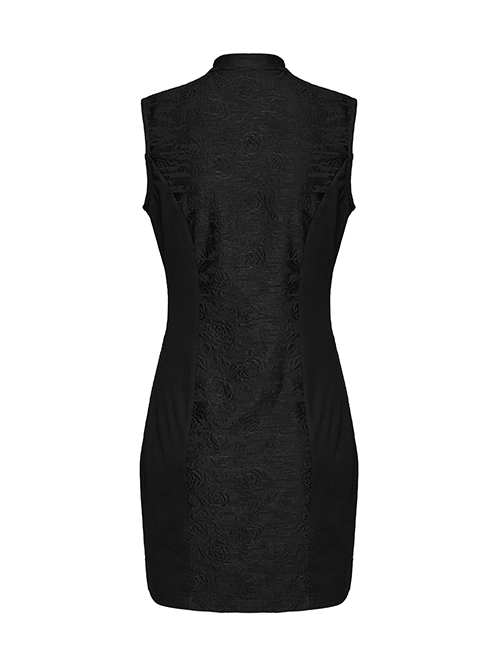 Black Elegant Retro Stand Collar Exquisite Rose Dark Pattern Embroidery Lace Decoration Gothic Style Chinese Style Dress