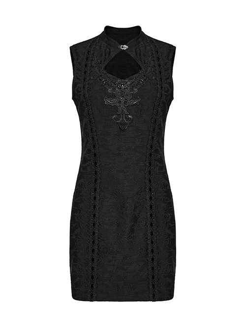 Black Elegant Retro Stand Collar Exquisite Rose Dark Pattern Embroidery Lace Decoration Gothic Style Chinese Style Dress