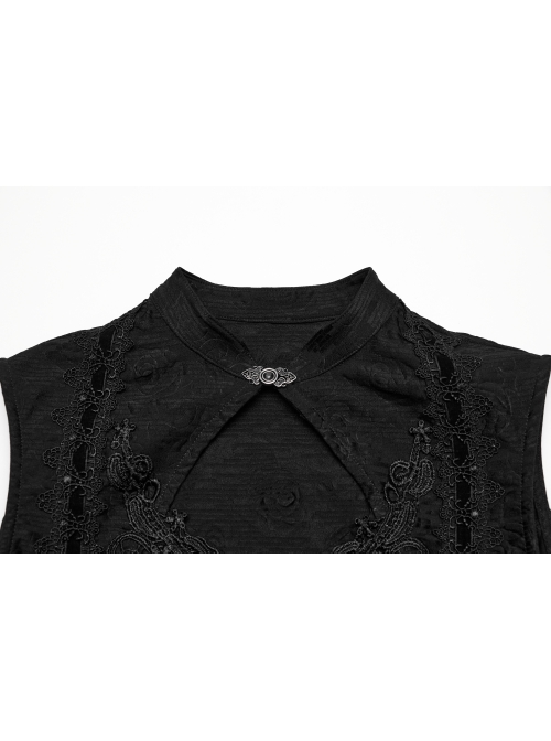 Black Elegant Retro Stand Collar Exquisite Rose Dark Pattern Embroidery Lace Decoration Gothic Style Chinese Style Dress