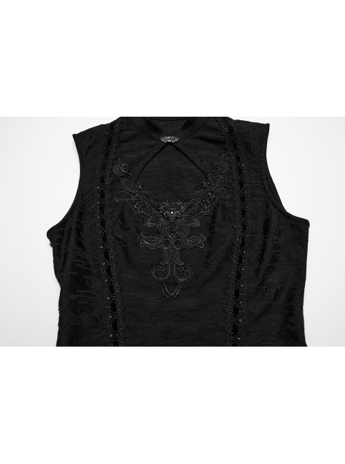 Black Elegant Retro Stand Collar Exquisite Rose Dark Pattern Embroidery Lace Decoration Gothic Style Chinese Style Dress