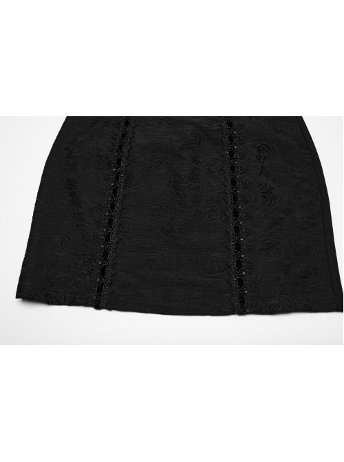 Black Elegant Retro Stand Collar Exquisite Rose Dark Pattern Embroidery Lace Decoration Gothic Style Chinese Style Dress