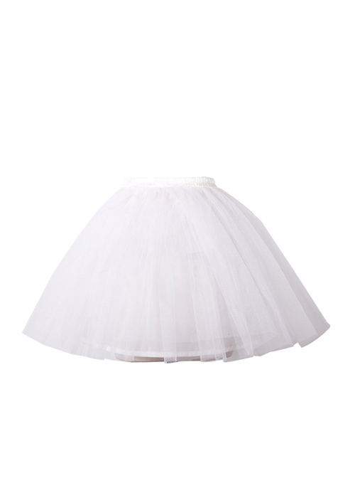 White Multilayer Hard Mesh Waisted Elastic Rubber String Gothic Bustle