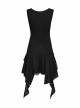 Dark Sexy Black Deep V Neck Irregular Lace Stitching Unique Flowing Hem Gothic Style Sleeveless Dress