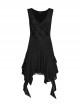 Dark Sexy Black Deep V Neck Irregular Lace Stitching Unique Flowing Hem Gothic Style Sleeveless Dress