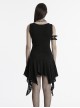 Dark Sexy Black Deep V Neck Irregular Lace Stitching Unique Flowing Hem Gothic Style Sleeveless Dress