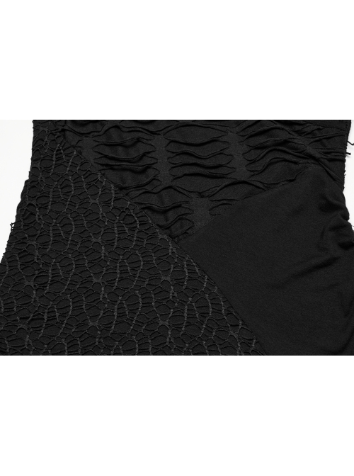 Dark Sexy Black Deep V Neck Irregular Lace Stitching Unique Flowing Hem Gothic Style Sleeveless Dress