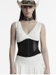 Handsome Punk Style Tight Version Simple Functional Spliced Zipper Drawstring Design Black Corset