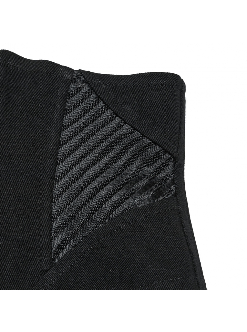 Handsome Punk Style Tight Version Simple Functional Spliced Zipper Drawstring Design Black Corset