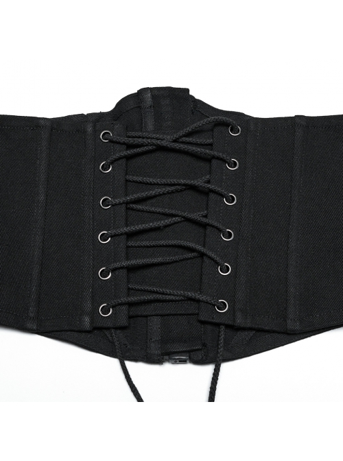 Handsome Punk Style Tight Version Simple Functional Spliced Zipper Drawstring Design Black Corset