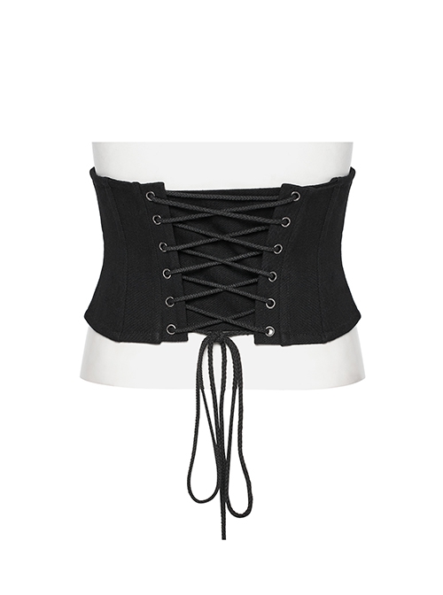 Handsome Punk Style Tight Version Simple Functional Spliced Zipper Drawstring Design Black Corset