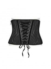 Black Handsome Future Fashionable Splicing Font Metal Eyelets Punk Style Tight Corset