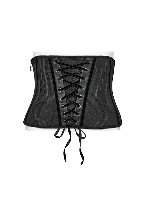 Black Handsome Future Fashionable Splicing Font Metal Eyelets Punk Style Tight Corset