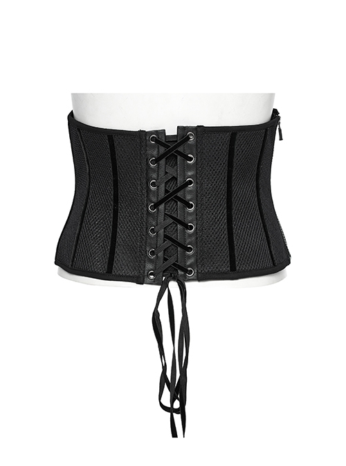 Black Handsome Future Fashionable Splicing Font Metal Eyelets Punk Style Tight Corset