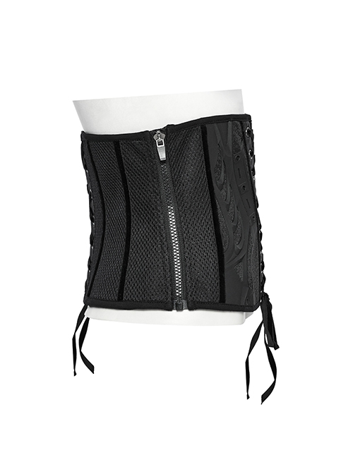 Black Handsome Future Fashionable Splicing Font Metal Eyelets Punk Style Tight Corset