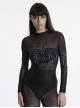 Unique Black Personality Skull Gradient Print Sexy Slightly Transparent Design Cyberpunk Style Long Sleeves T Shirt