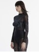 Unique Black Personality Skull Gradient Print Sexy Slightly Transparent Design Cyberpunk Style Long Sleeves T Shirt