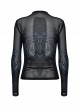 Unique Black Personality Skull Gradient Print Sexy Slightly Transparent Design Cyberpunk Style Long Sleeves T Shirt
