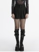 Daily Versatile Black Unique Buckle Design Personality Skull Rivet Decoration Punk Style Pleated Skirt