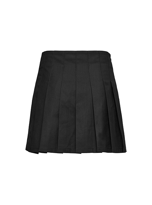 Daily Versatile Black Unique Buckle Design Personality Skull Rivet Decoration Punk Style Pleated Skirt