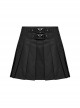 Daily Versatile Black Unique Buckle Design Personality Skull Rivet Decoration Punk Style Pleated Skirt