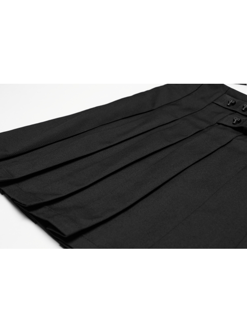 Daily Versatile Black Unique Buckle Design Personality Skull Rivet Decoration Punk Style Pleated Skirt