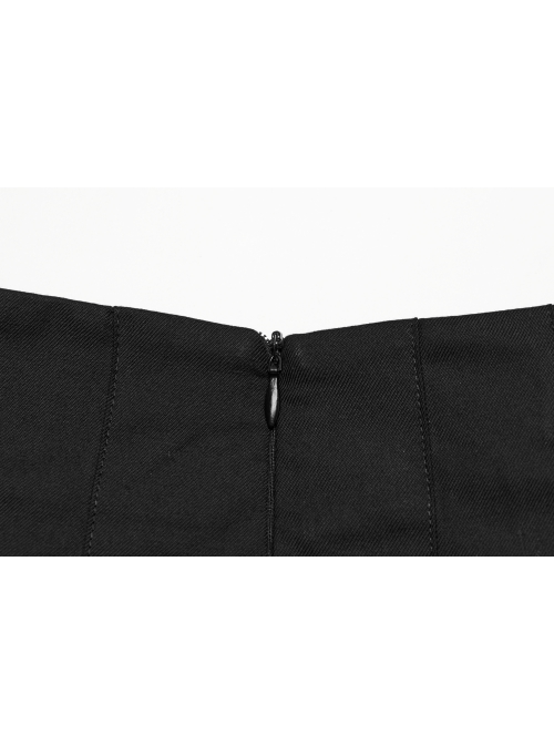 Daily Versatile Black Unique Buckle Design Personality Skull Rivet Decoration Punk Style Pleated Skirt