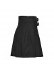 Daily Versatile Black Unique Buckle Design Personality Skull Rivet Decoration Punk Style Pleated Skirt