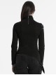Personalized Black High Collar Irregular Hole Patchwork Design Lace Decoration Punk Style Long Sleeves Slim T Shirt