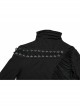 Personalized Black High Collar Irregular Hole Patchwork Design Lace Decoration Punk Style Long Sleeves Slim T Shirt