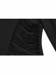 Personalized Black High Collar Irregular Hole Patchwork Design Lace Decoration Punk Style Long Sleeves Slim T Shirt
