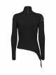 Personalized Black High Collar Irregular Hole Patchwork Design Lace Decoration Punk Style Long Sleeves Slim T Shirt